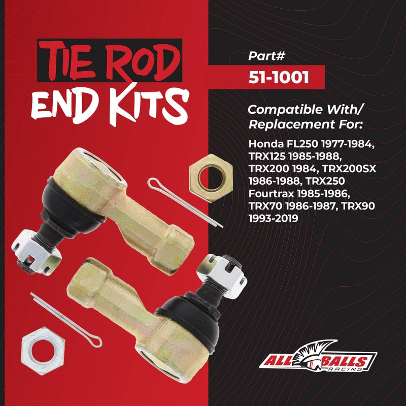 All Balls Tie Rod End Kit 51-1001 Compatible With/Replacement For Honda FL250 1977-1984, TRX125 1985-1988, TRX200 1984, TRX200SX 1986-1988, TRX70 1986-1987, TRX90 1993-2018 - Image 2